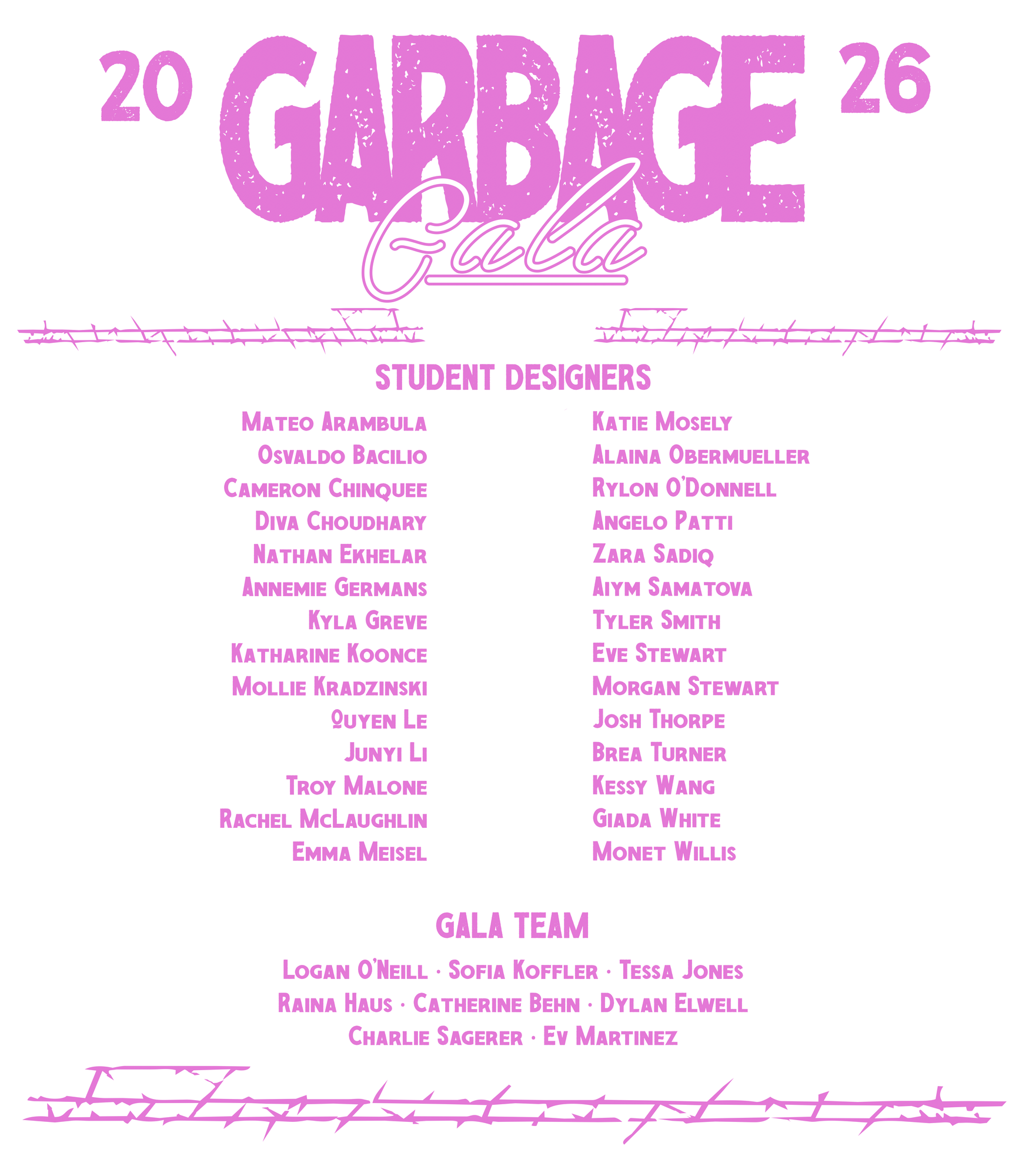 Student Designers and Gala Team Credits Graphic